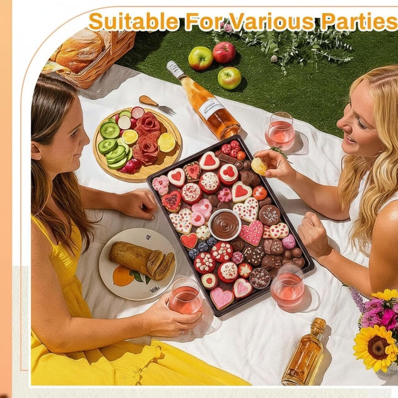 Shellwei 10 Pack Extra Large Valentine's Day Charcuterie Board with Lids 15 x 10 Inch Catering Cookie Trays Plastic Serving Tray Fruit Chocolate Desserts Reusable Platter for Travel Valentine Party - Image 4